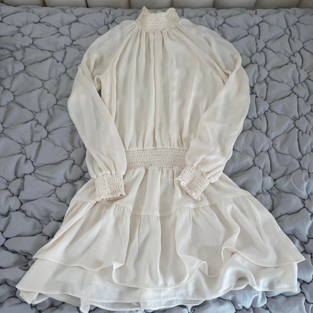 Krissa Cream Ruffled High Neck Mini Dress - Size S
